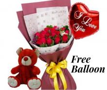 Roses with Teddy and a Free Balloon Roses with Teddy and a Free Balloon